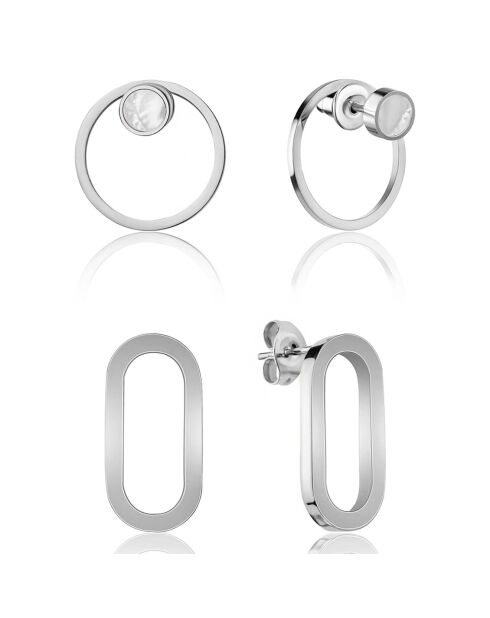2 Paires de Boucles d'oreilles Emma en Acier argentées