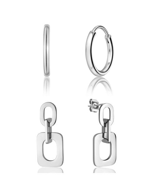 2 Paires de Boucles d'oreilles Laura en Acier argentées