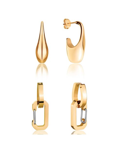 2 Paires de Boucles d'oreilles Iris en Acier dorées