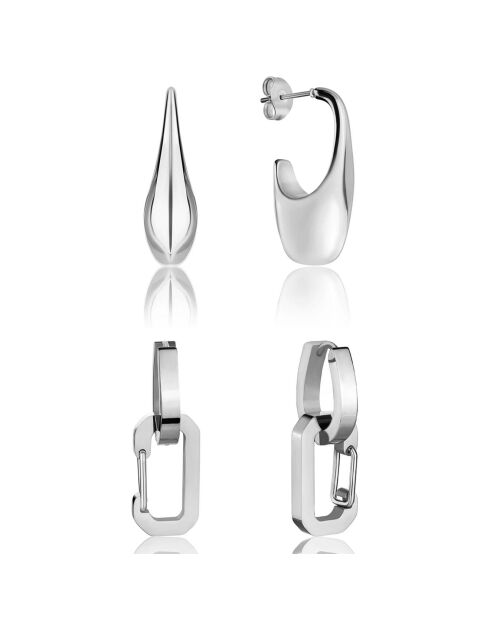 2 Paires de Boucles d'oreilles Iris en Acier argentées