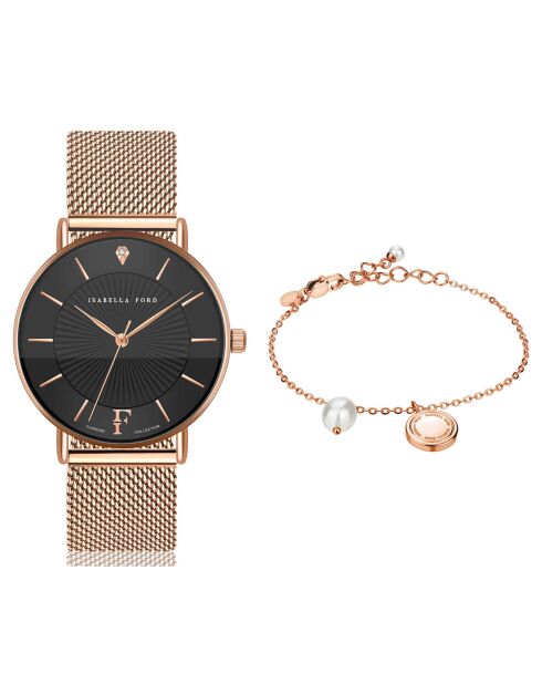 Montre & Bracelet Naomi en Acier & Diamant rose doré