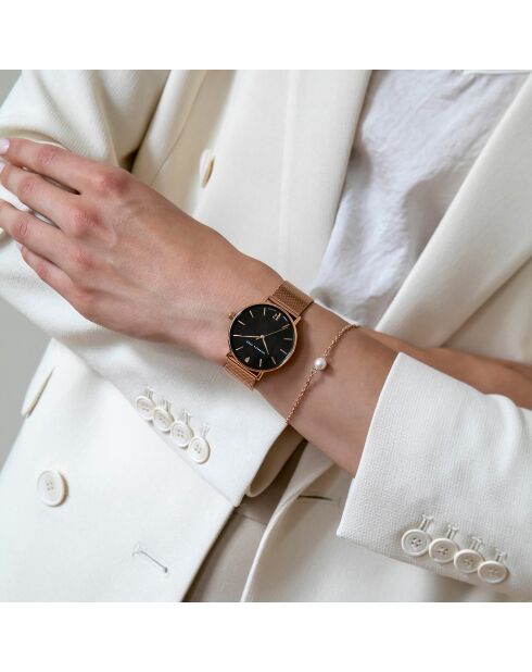 Montre & Bracelet Naomi en Acier & Diamant rose doré