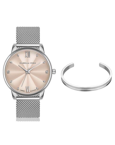 Montre & Bracelet Skylar en Acier & Diamant argentés