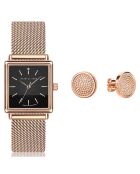 Montre & Boucles d'oreilles Patricia en Acier & Diamant rose doré
