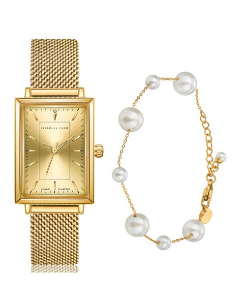 Montre & Bracelet Elodie en Acier & Diamant dorés