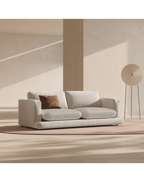 Canapé en Velours Daphne 3 Places Beige Clair - 210x105x86 cm