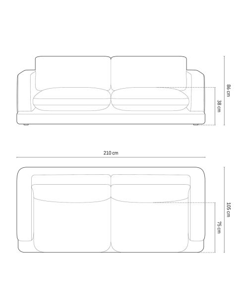 Canapé en Velours Daphne 3 Places Beige Clair - 210x105x86 cm