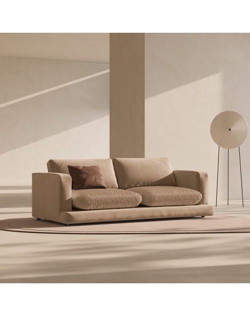 Canapé en Velours Daphne 3 Places Beige Foncé - 210x105x86 cm