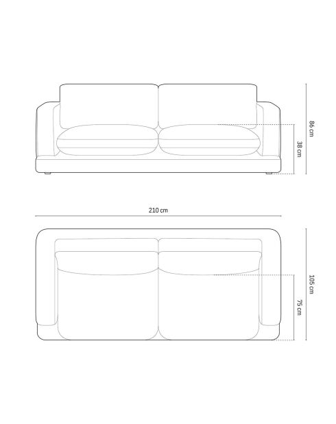 Canapé en Velours Daphne 3 Places Beige Foncé - 210x105x86 cm