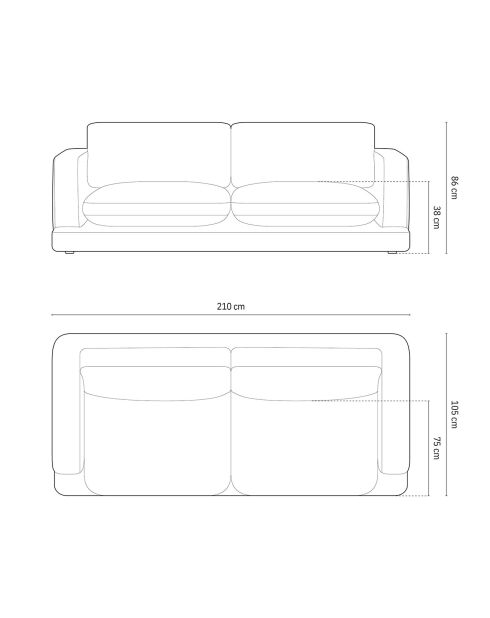 Canapé en Velours Daphne 3 Places Beige Foncé - 210x105x86 cm