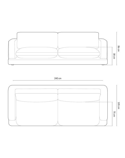 Canapé en Velours Daphne 4 Places Beige Clair - 240x105x86 cm