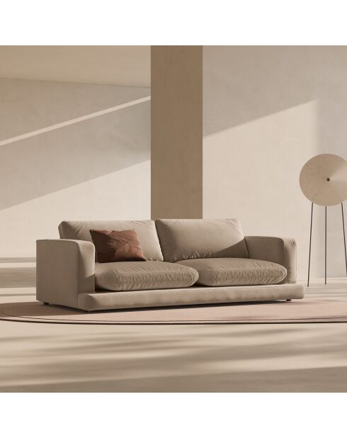 Canapé en Velours Daphne 4 Places Beige Foncé - 240x105x86 cm