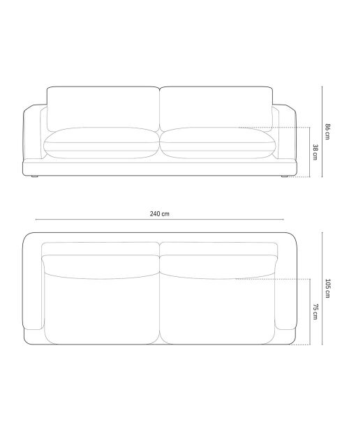 Canapé en Velours Daphne 4 Places Beige Foncé - 240x105x86 cm