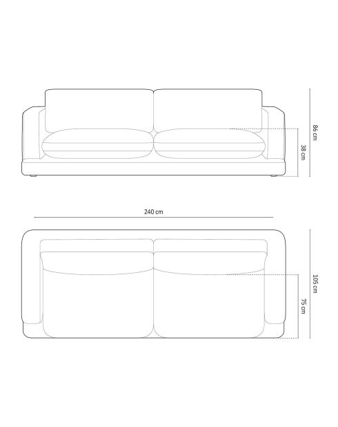 Canapé Daphne 4 Places Ivoire - 240x105x86 cm