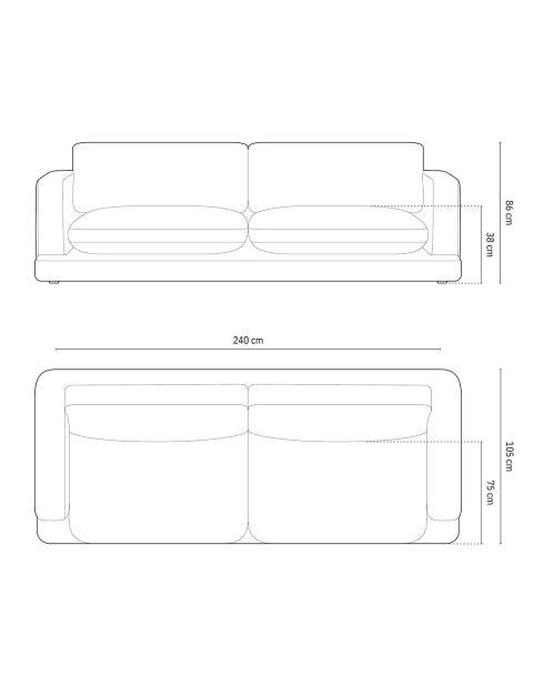 Canapé Daphne 4 Places Gris chaud - 240x105x86 cm