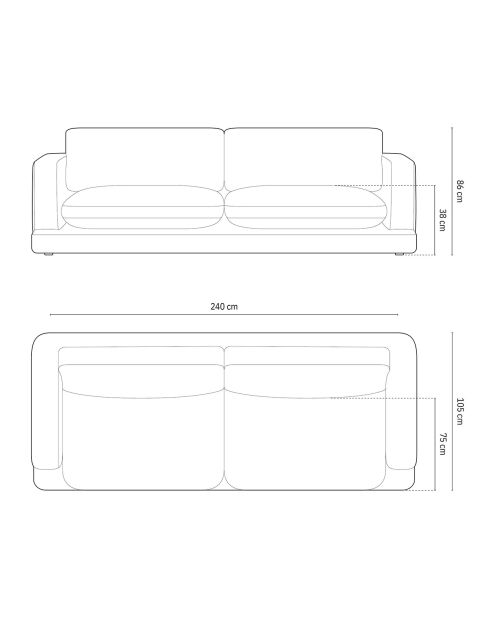 Canapé Daphne 4 Places Noir - 240x105x86 cm