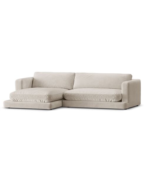 Canapé d'angle Gauche en Velours Daphne 4 Places Beige Clair - 270x170x86 cm