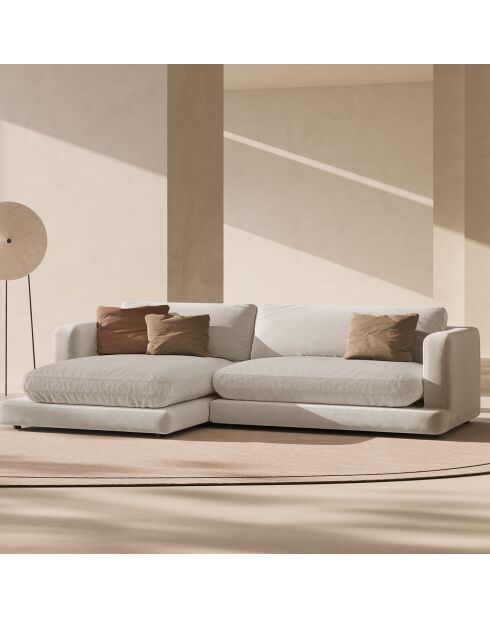 Canapé d'angle Gauche en Velours Daphne 4 Places Beige Clair - 270x170x86 cm