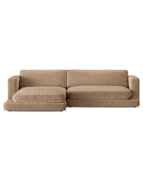 Canapé d'angle Gauche en Velours Daphne 4 Places Beige Foncé - 270x170x86 cm