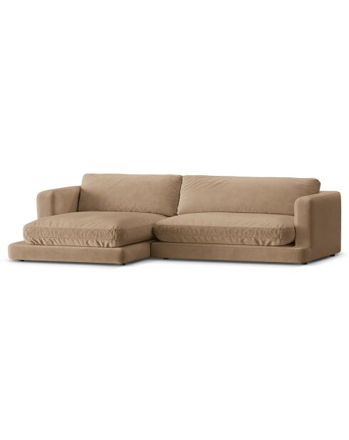 Canapé d'angle Gauche en Velours Daphne 4 Places Beige Foncé - 270x170x86 cm