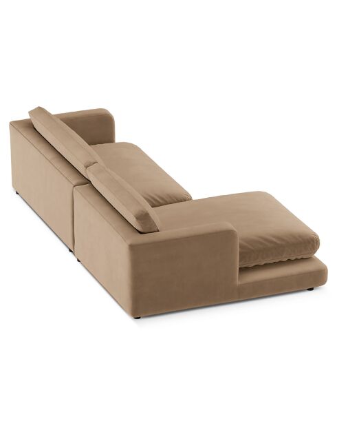 Canapé d'angle Gauche en Velours Daphne 4 Places Beige Foncé - 270x170x86 cm