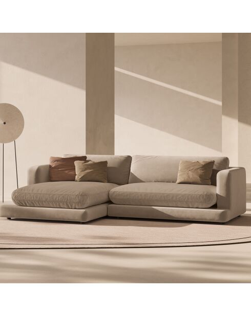 Canapé d'angle Gauche en Velours Daphne 4 Places Beige Foncé - 270x170x86 cm