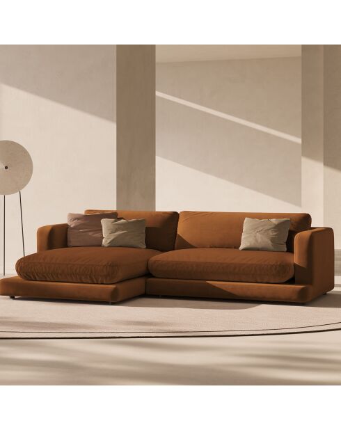 Canapé d'angle Gauche en Velours Daphne 4 Places Terracotta - 270x170x86 cm