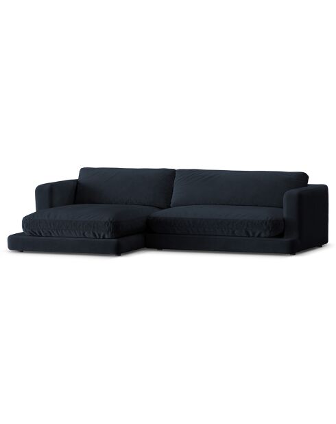 Canapé d'angle Gauche en Velours Daphne 4 Places Bleu Foncé - 270x170x86 cm