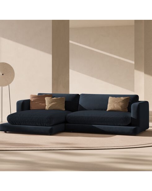 Canapé d'angle Gauche en Velours Daphne 4 Places Bleu Foncé - 270x170x86 cm