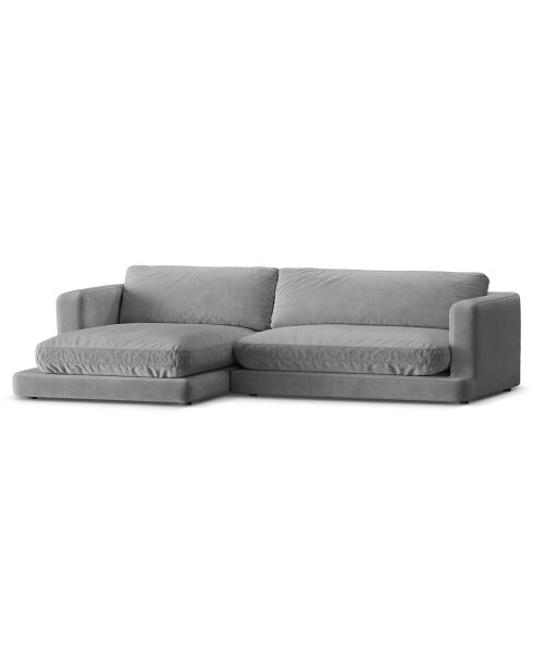 Canapé d'angle Gauche en Velours Daphne 4 Places Gris Clair - 270x170x86 cm