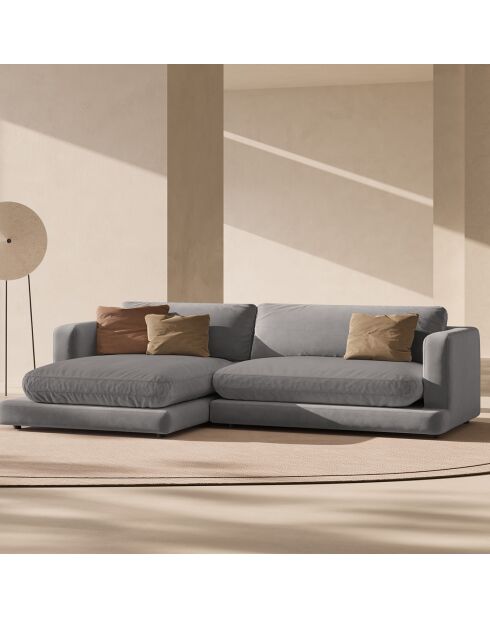 Canapé d'angle Gauche en Velours Daphne 4 Places Gris Clair - 270x170x86 cm