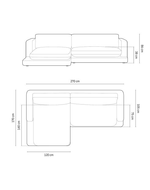 Canapé d'angle Gauche en Velours Daphne 4 Places Gris Clair - 270x170x86 cm