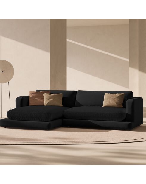 Canapé d'angle Gauche en Velours Daphne 4 Places Noir - 270x170x86 cm