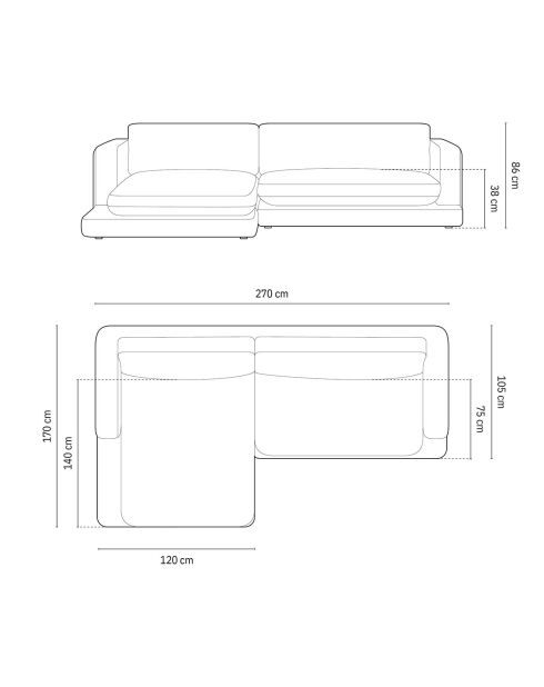 Canapé d'angle Gauche Daphne 4 Places Gris Foncé - 270x170x86 cm