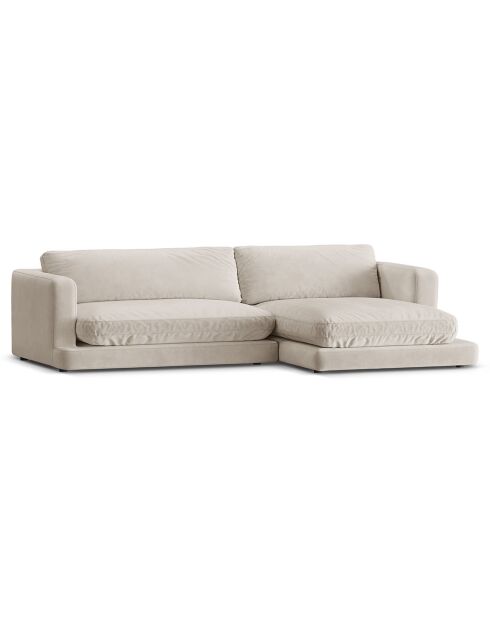 Canapé d'angle droit en Velours Daphne 4 Places Beige Clair - 270x170x86 cm