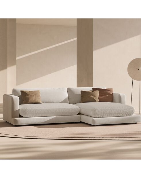 Canapé d'angle droit en Velours Daphne 4 Places Beige Clair - 270x170x86 cm