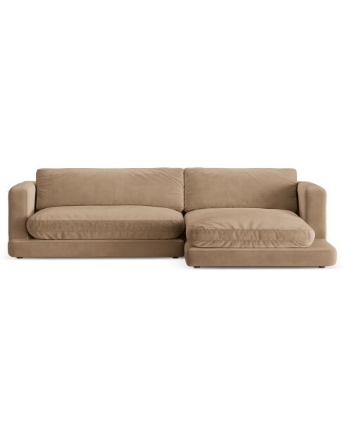 Canapé d'angle droit en Velours Daphne 4 Places Beige Foncé - 270x170x86 cm