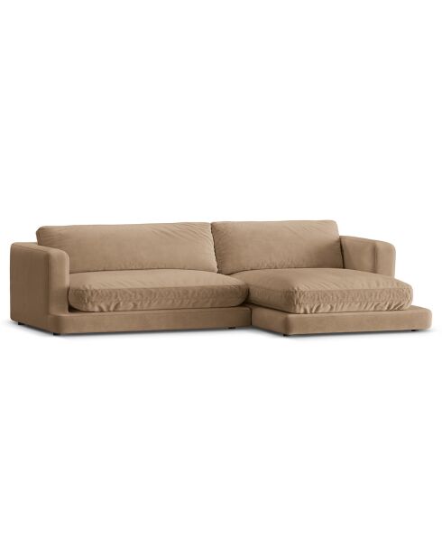 Canapé d'angle droit en Velours Daphne 4 Places Beige Foncé - 270x170x86 cm