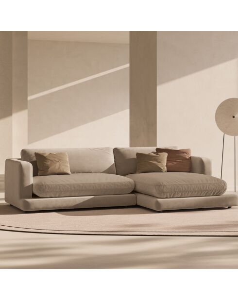 Canapé d'angle droit en Velours Daphne 4 Places Beige Foncé - 270x170x86 cm