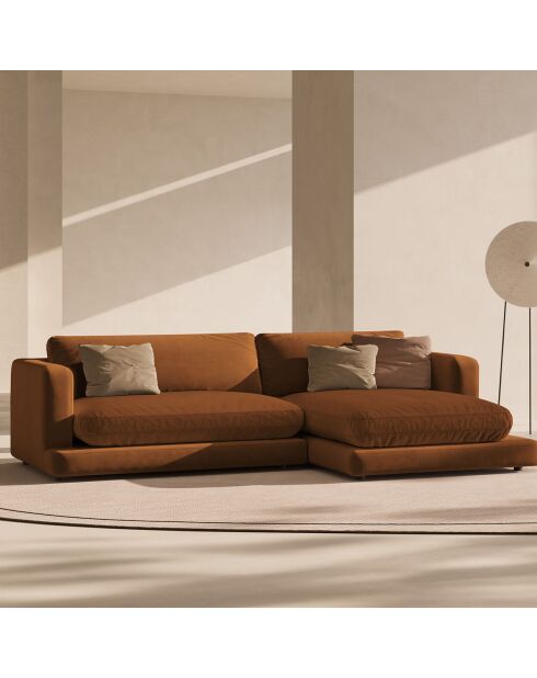 Canapé d'angle droit en Velours Daphne 4 Places Terracotta - 270x170x86 cm