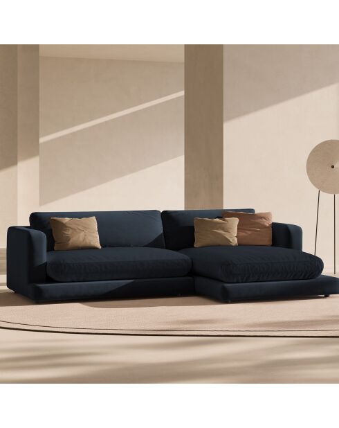 Canapé d'angle droit en Velours Daphne 4 Places Bleu Foncé - 270x170x86 cm