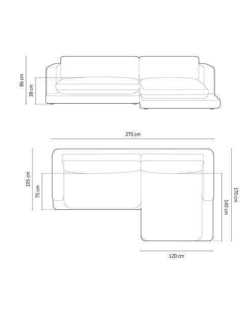 Canapé d'angle droit en Velours Daphne 4 Places Bleu Foncé - 270x170x86 cm