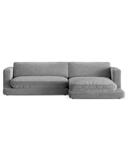 Canapé d'angle droit en Velours Daphne 4 Places Gris Clair - 270x170x86 cm