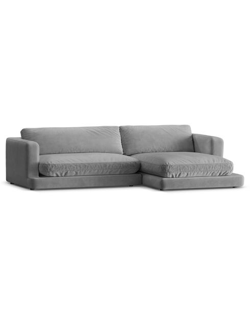 Canapé d'angle droit en Velours Daphne 4 Places Gris Clair - 270x170x86 cm