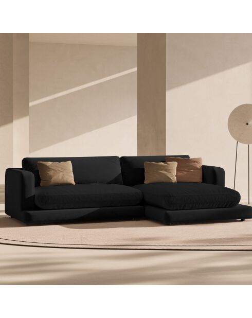 Canapé d'angle droit en Velours Daphne 4 Places Noir - 270x170x86 cm