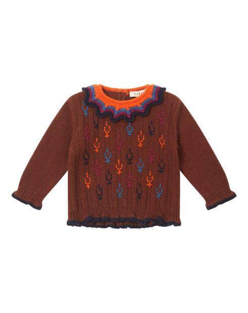 Trui van geborduurde wolmix van karamel eikenhout