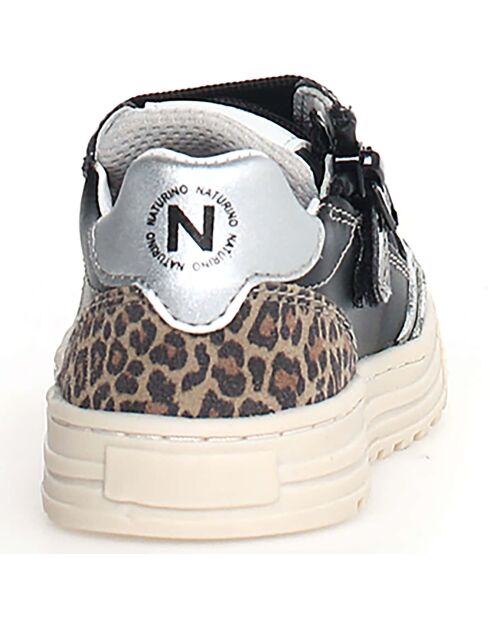 Baskets en Cuir Ariton animalier/noir/argenté