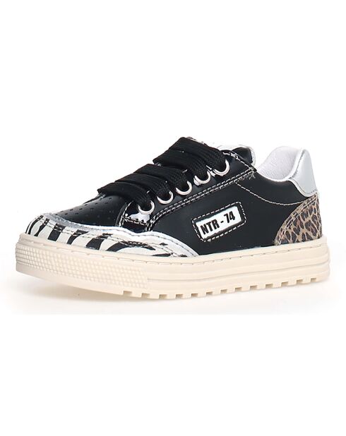Baskets en Cuir Ariton animalier/noir/argenté