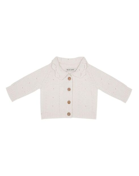 Cardigan 100% Laine Recyclée Rose écru