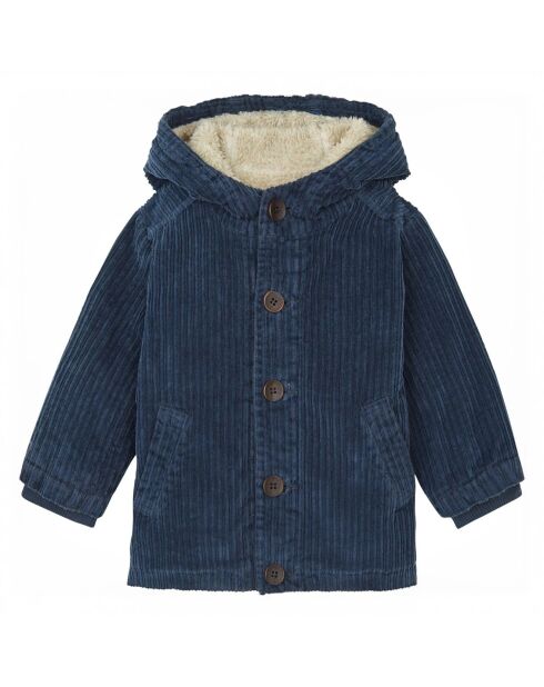 Manteau en Velours Côtelé Fourré bleu marine